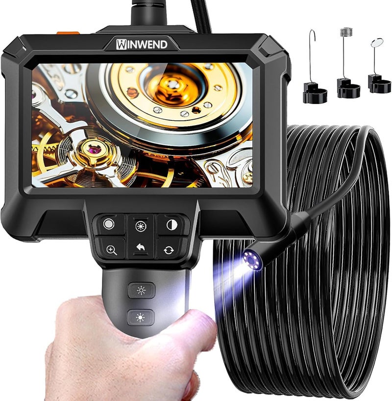 WINWEND Store كاميرا منظار مع ضوء - كاميرا بوري سكوبي مقاومة للماء IP67 مع 8 أضواء LED قابلة للتعديل | شاشة LCD 4.3 بوصة | كاميرات تفتيش HD 1080P مع كابل شبه صلب بطول 16.5 قدم أدوات للرجال - Image 1